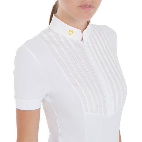 Women's slim fit pleated cotton polo shirt
