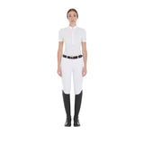 Women's slim fit pleated cotton polo shirt