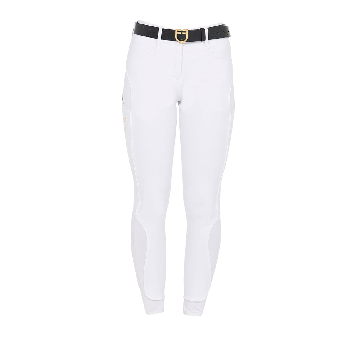 Equestro Women's Slim Fit Breeches With Knee Grip #colour_white