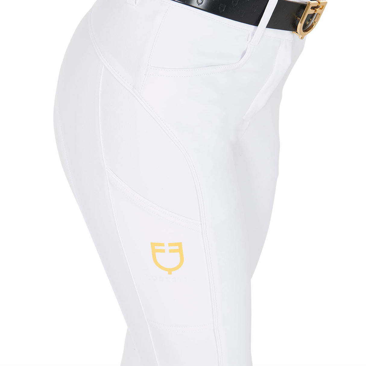 Equestro Women's Slim Fit Breeches With Knee Grip #colour_white