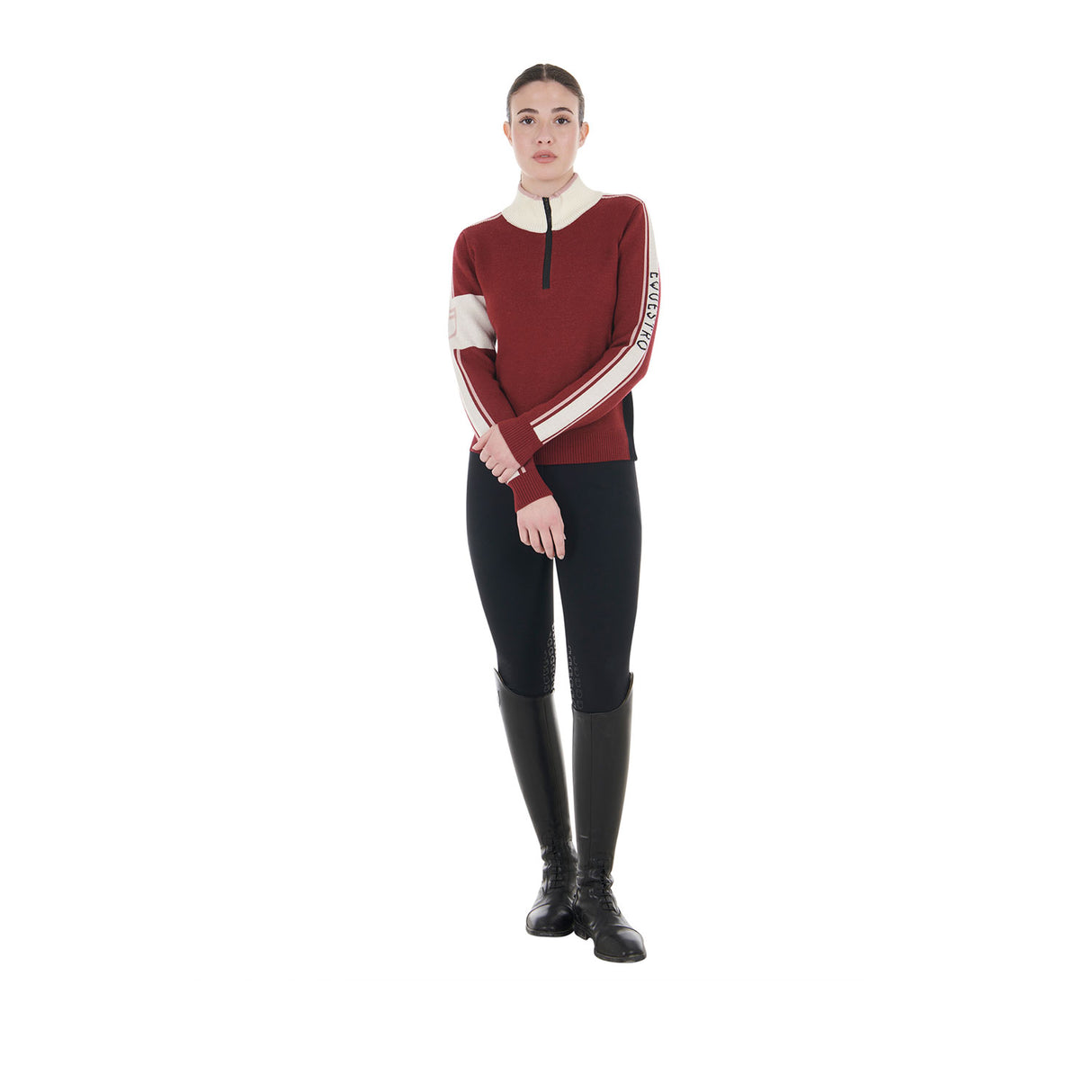 Equestro Women's High Neck Sweater With Zip