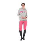Equestro Women's Hoodie With Zip And Sponge Lettering #colour_grey-fucsia