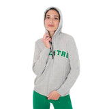 Equestro Women's Hoodie With Zip And Sponge Lettering #colour_grey-green