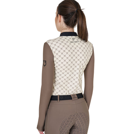 Women's long-sleeved training polo shirt with monogram print