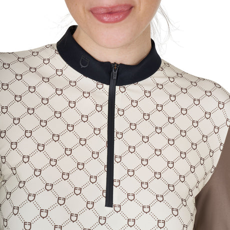 Women's long-sleeved training polo shirt with monogram print