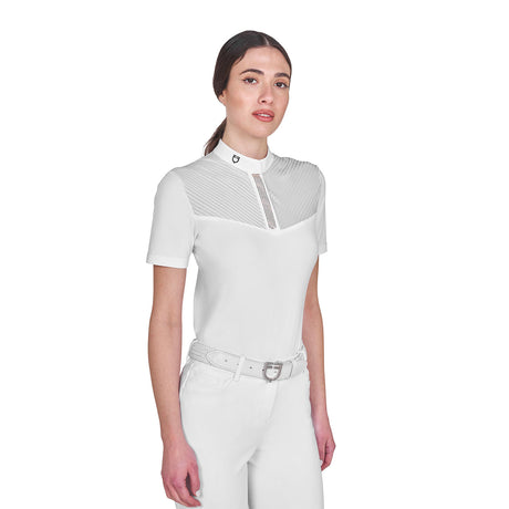 Women's slim fit competition polo shirt with silk-like fabric inserts