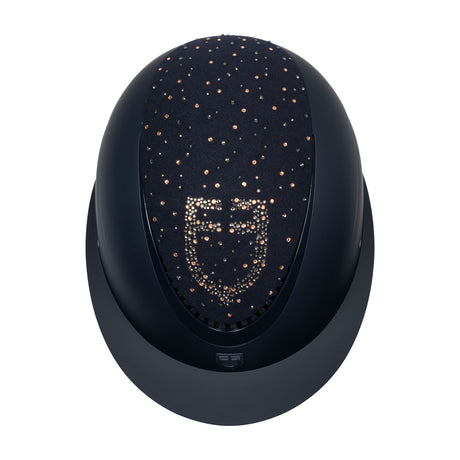 Equestro Matt Helmet With Wide Visor And Rhinestone Logo Homologation En 1384-2023 #colour_blue
