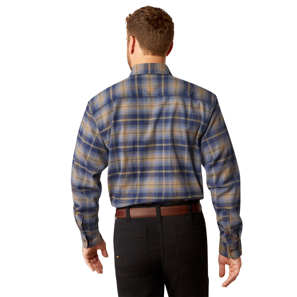 Ariat Men's Rebar Flannel DuraStretch Long Sleeve Work Shirt - Navy & Khaki #colour_navy