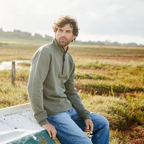 Ridgeline Mens Brancaster 1/4 Zip Top #colour_smokey-olive