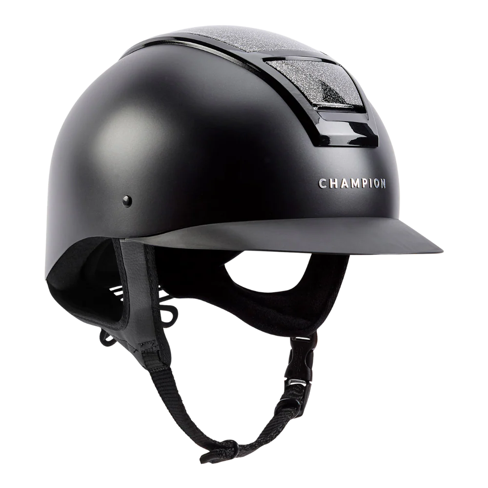 Champion Insight Glitter Oval Standard Peak Riding Hat #colour_matt-black-sparkle-black