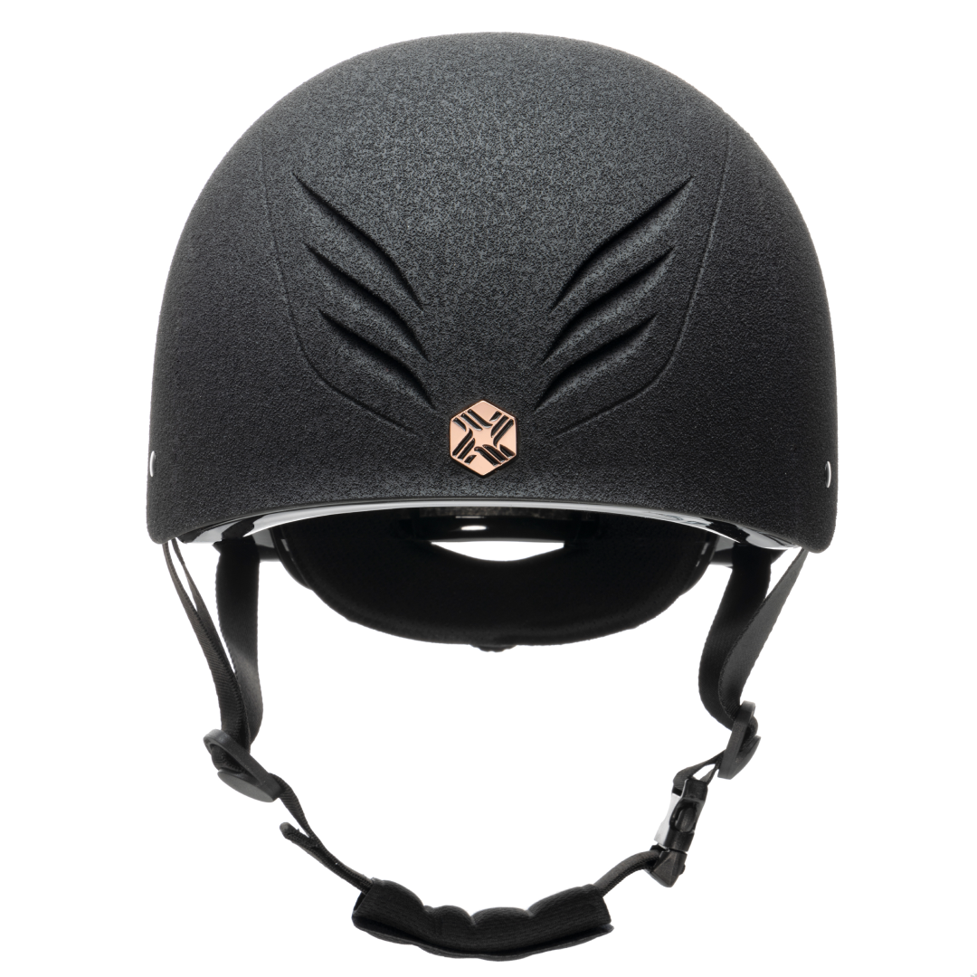 Charles Owen EQx Phoenix with MIPS Jockey Skull Helmet #colour_black-rose-gold