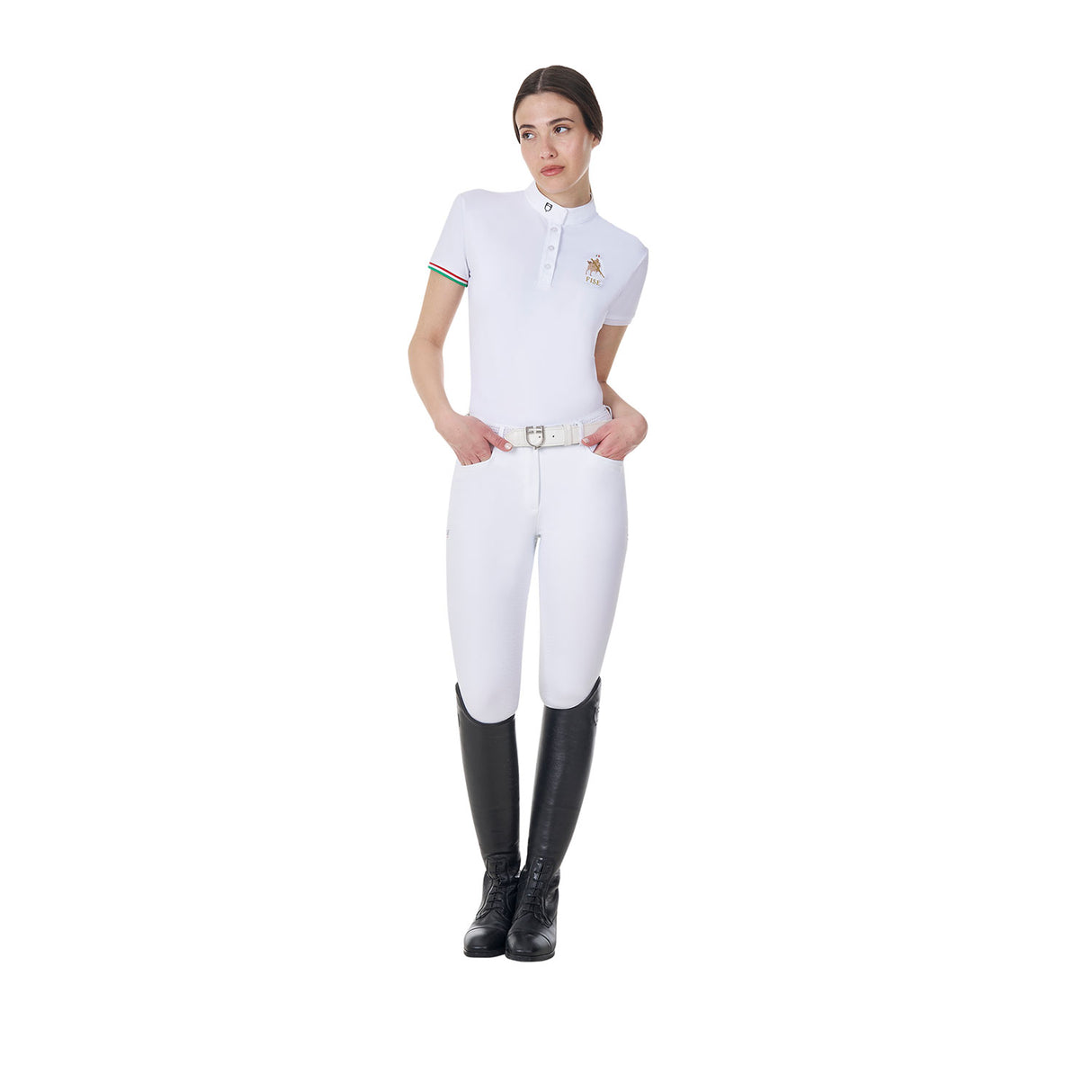 Equestro Women's Slim Fit Full Grip Leggings Equestro X Fise #colour_white
