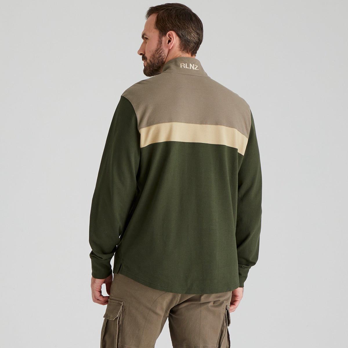 Ridgeline Mens Back Slider Rugby Top #colour_olive-multi