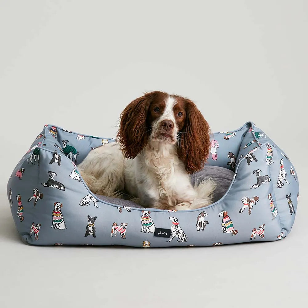 Joules Rainbow Dogs Box Bed #colour_grey-dog-print