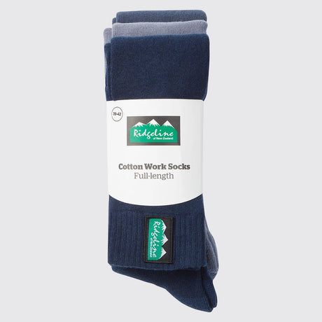 Cotton Work Socks Navy Multi (3 pack) - Full Length