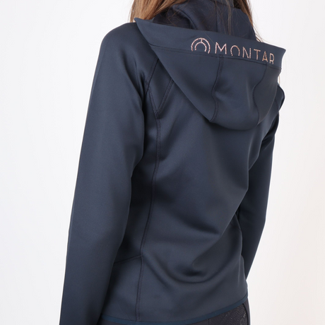 Montar Liza Hoody With Rosegold Crystals Full Zip #colour_dark-navy