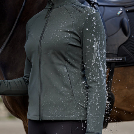 EQUIDRY Women's Water Repellent Zip up Top #colour_black-forest-green-black