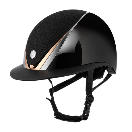 Charles Owen Hyda Sparkly Wide Peak with Mips riding hat in Black Gloss/Rose Gold, side view