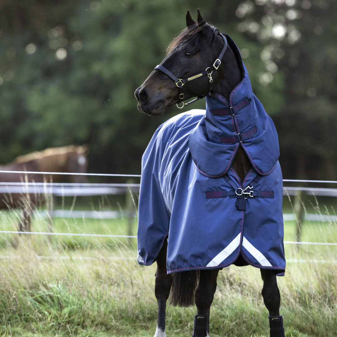 Horseware Irelanc Rambo Optimo Turnout (0g Outer with 400g Liner) #colour_navy-burgundy-teal