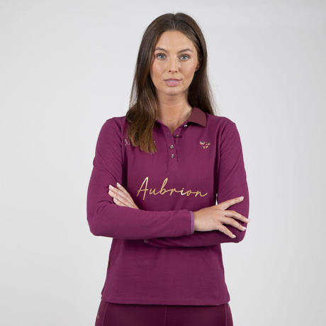 Shires Aubrion Ladies Team Long Sleeve Polo #colour_mulberry