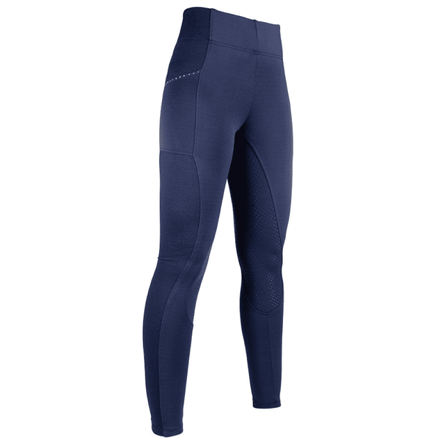 HKM Mesh Style Silicone Full Seat Riding Leggings #colour_deep-blue